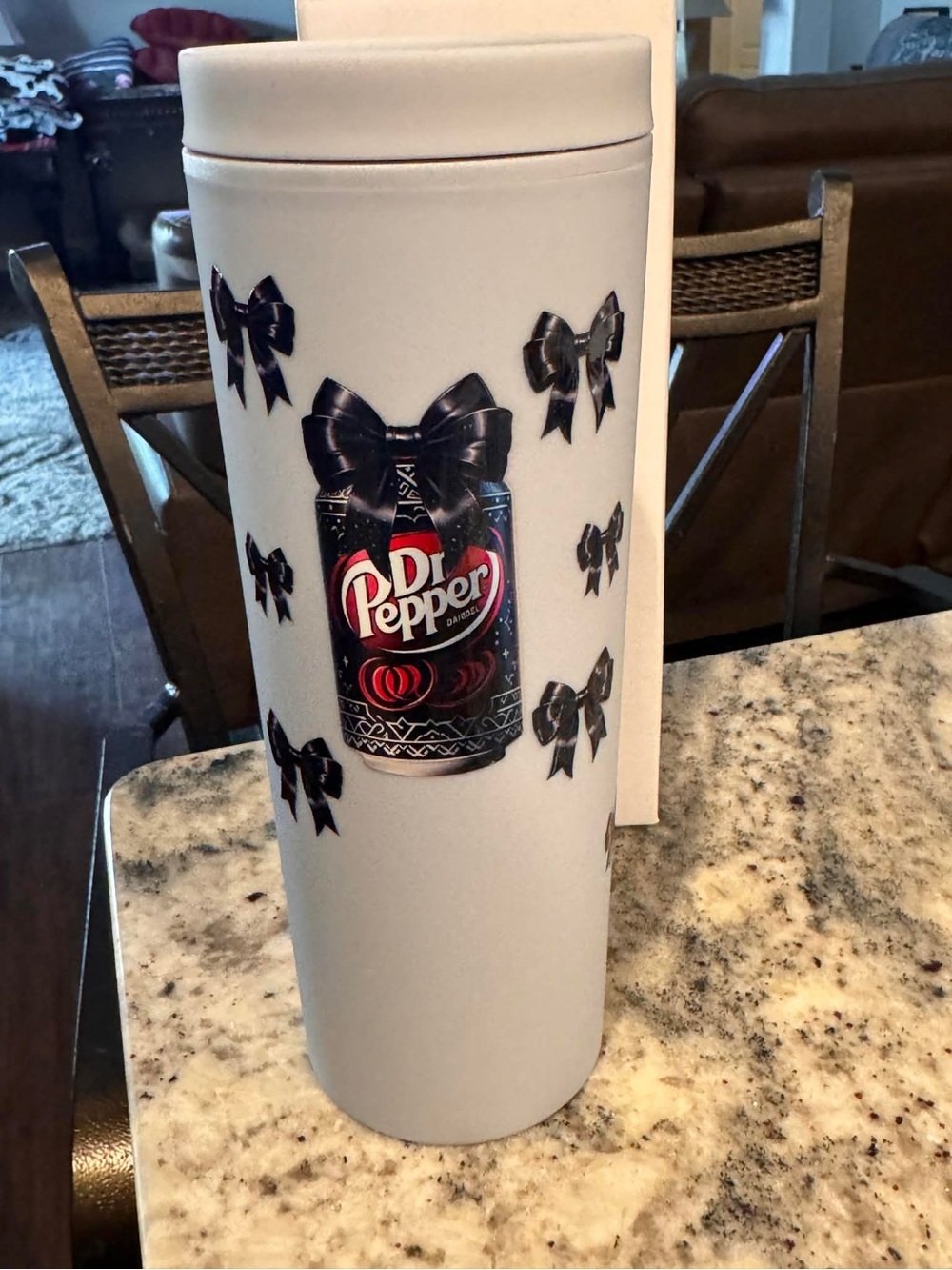 Dr pepper gray Tumbler with Black Bow Design NEW IN BOX